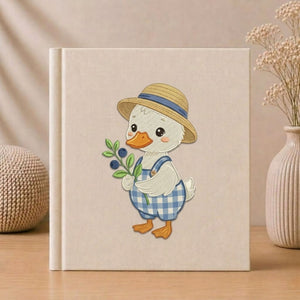 Little Duckling Photo Album - Soft Linen Cover with Blueberry Days Embroidery