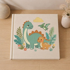 Little Dinosaur Adventures Photo Album - Soft Linen Cover with Prehistoric Friends