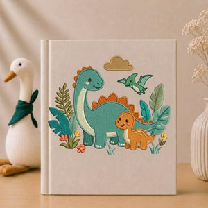 Little Dinosaur Adventures Photo Album - Soft Linen Cover with Prehistoric Friends