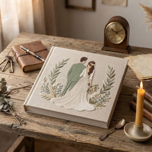 Our Love Story Keepsake Album - Soft Linen Cover with Bridal Embroidery