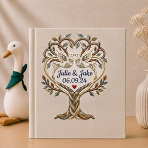 Personalized Embroidered Wedding Photo Album - Custom Love Birds Tree of Life Album - Wedding Guest Book Alternative - Anniversary Keepsake Gift for Couples