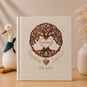 Personalized Embroidered Wedding Photo Album - Custom Celtic Tree of Life Memory Book - Anniversary Keepsake - Wedding Gift for Couples