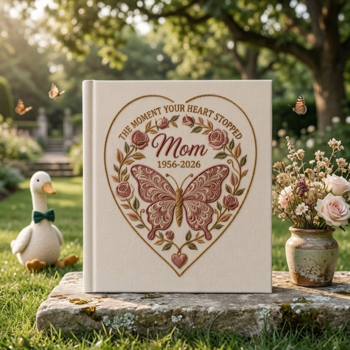 Memorial Photo Album for Mom Personalized Remembrance Album Butterfly and Roses Sympathy Gift In Loving Memory Keepsake