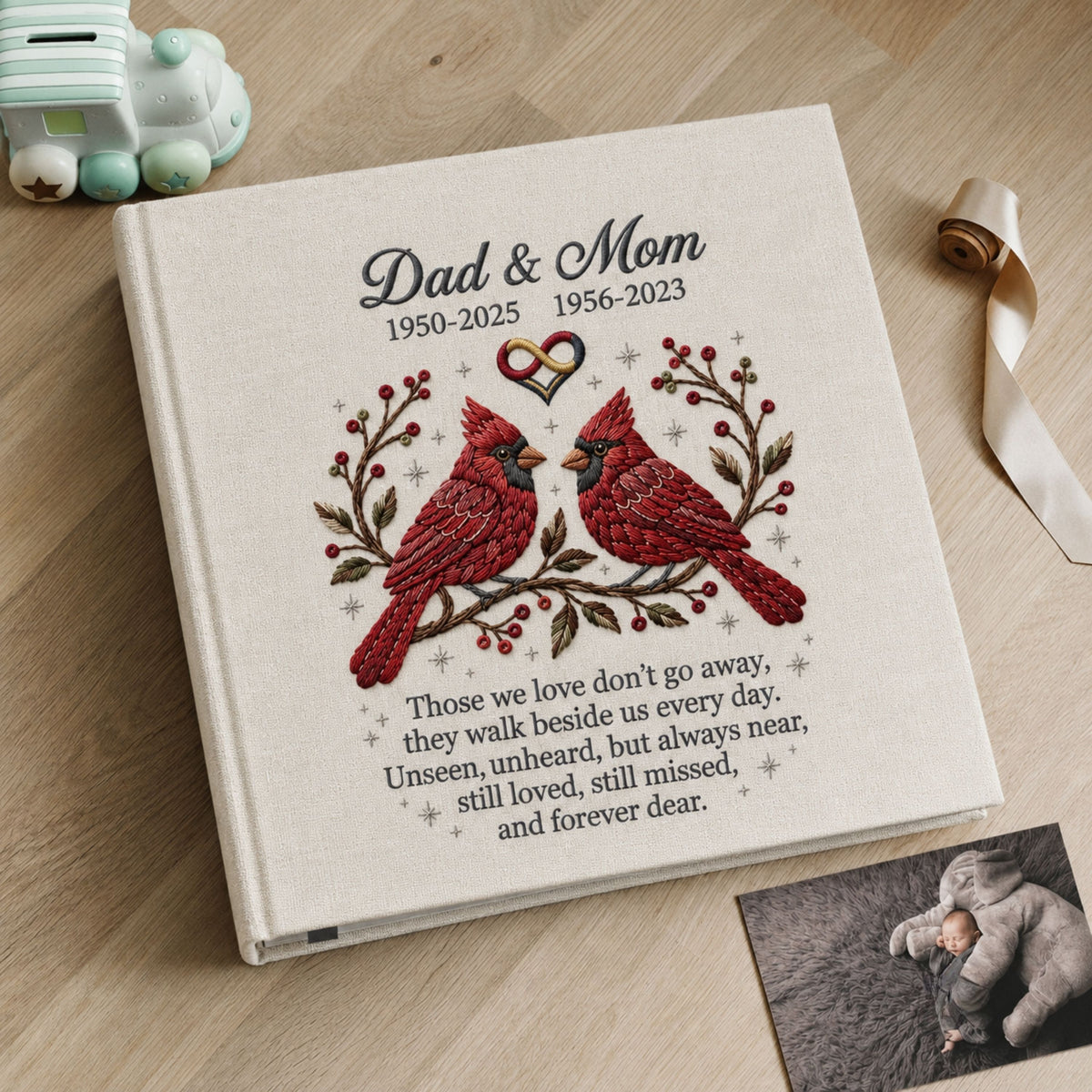 Personalized Dad and Mom Memorial Photo Album Cardinal Remembrance Book Sympathy Gift In Loving Memory Keepsake for Parents