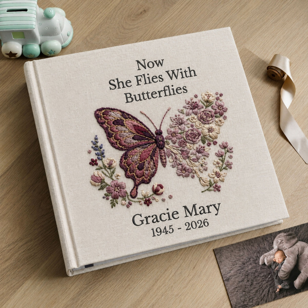 Floral Butterfly Memorial Album Personalized Celebration of Life Photo Book Bereavement Sympathy Gift for Mother Grandma or Loved One