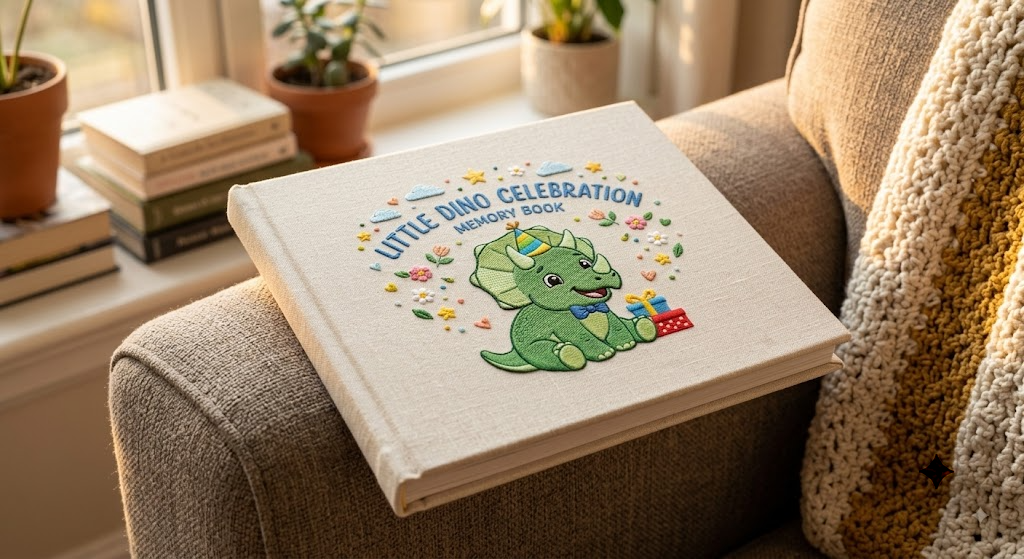 Dinosaur Embroidery Photo Album, Cute Dino Birthday Memory Book