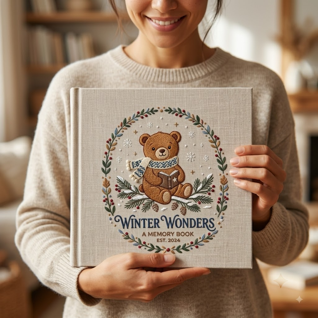 Bear Embroidered Photo Album, Personalized Memory Book