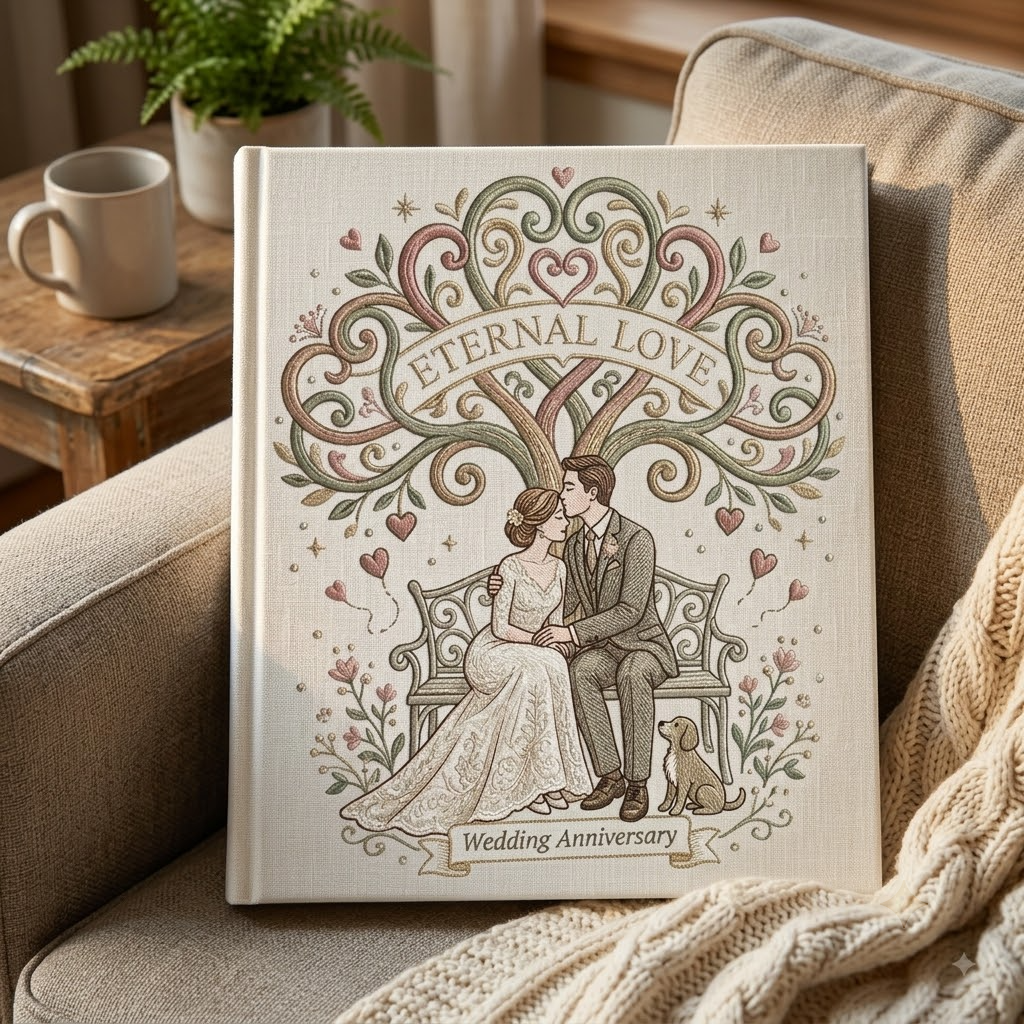 Romantic Couple Embroidery Tree Of Love Heart Wedding Anniversary Gift