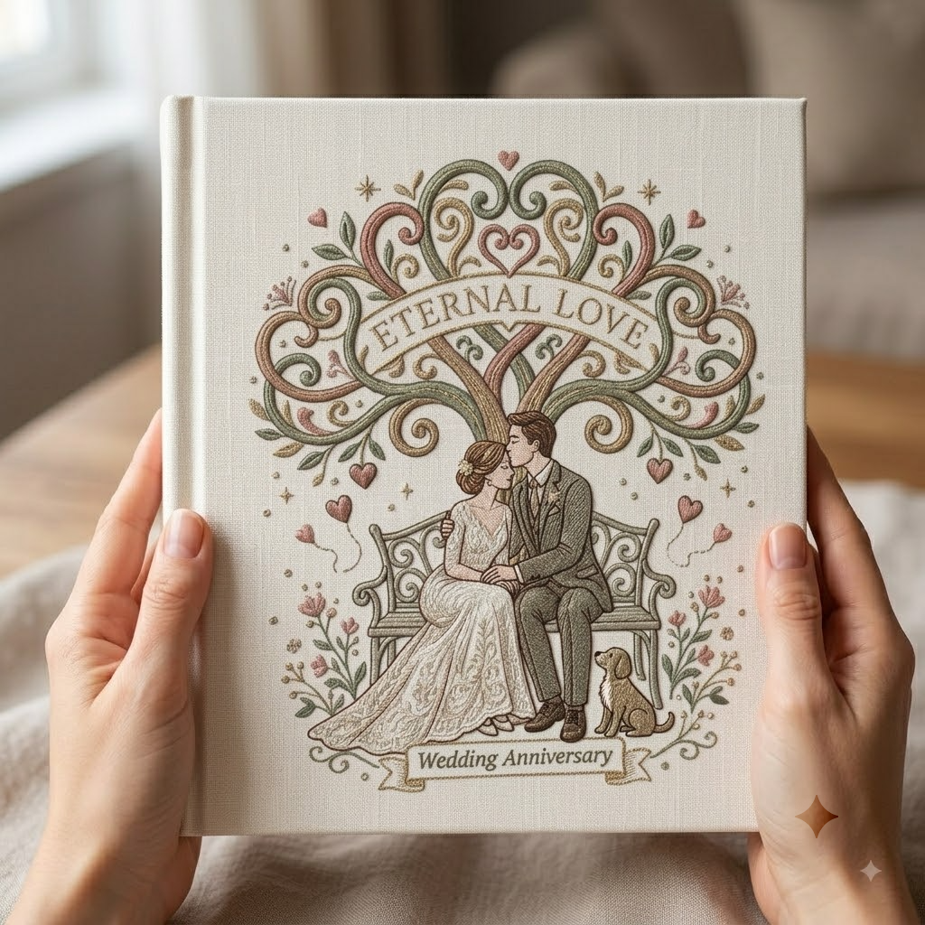 Romantic Couple Embroidery Tree Of Love Heart Wedding Anniversary Gift