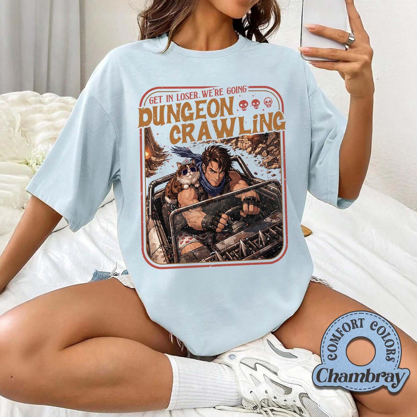 Retro LitRPG Cat Graphic T-Shirt, Dungeon Style Reader Meme Tee