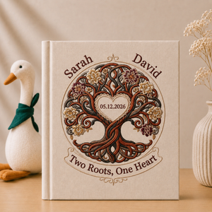 Personalized Embroidered Tree of Life Wedding Photo Album - Custom Couple Memory Book - Two Roots One Heart Keepsake - Anniversary Gift for Couples