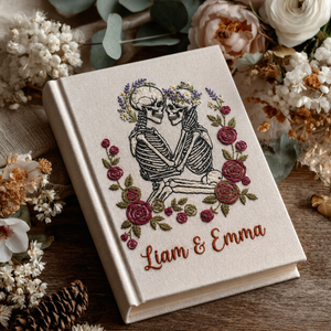 Personalized Gothic Love Album - Embroidered Skeleton Couple Memory Book - Custom Wedding Keepsake - Alternative Wedding Gift