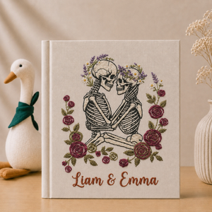 Personalized Gothic Love Album - Embroidered Skeleton Couple Memory Book - Custom Wedding Keepsake - Alternative Wedding Gift