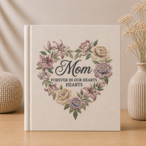Personalized Memorial Photo Album for Mom - Custom Embroidered Sympathy Memory Book - Forever in Our Hearts Keepsake - Remembrance Gift