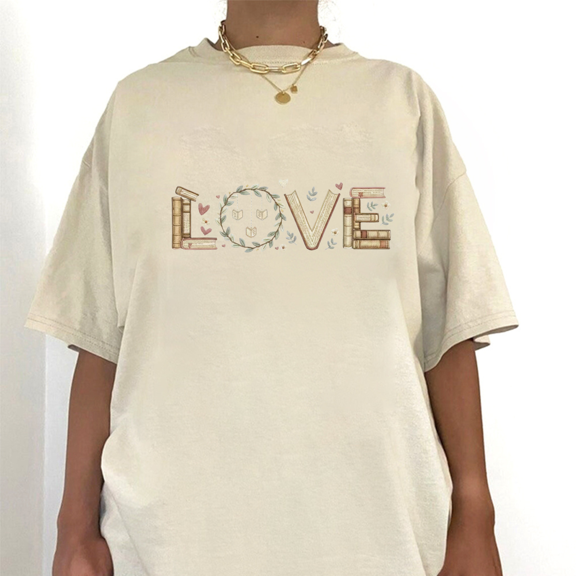 Love Books Embroidery File, Romantic Bookworm Design T-Shirt