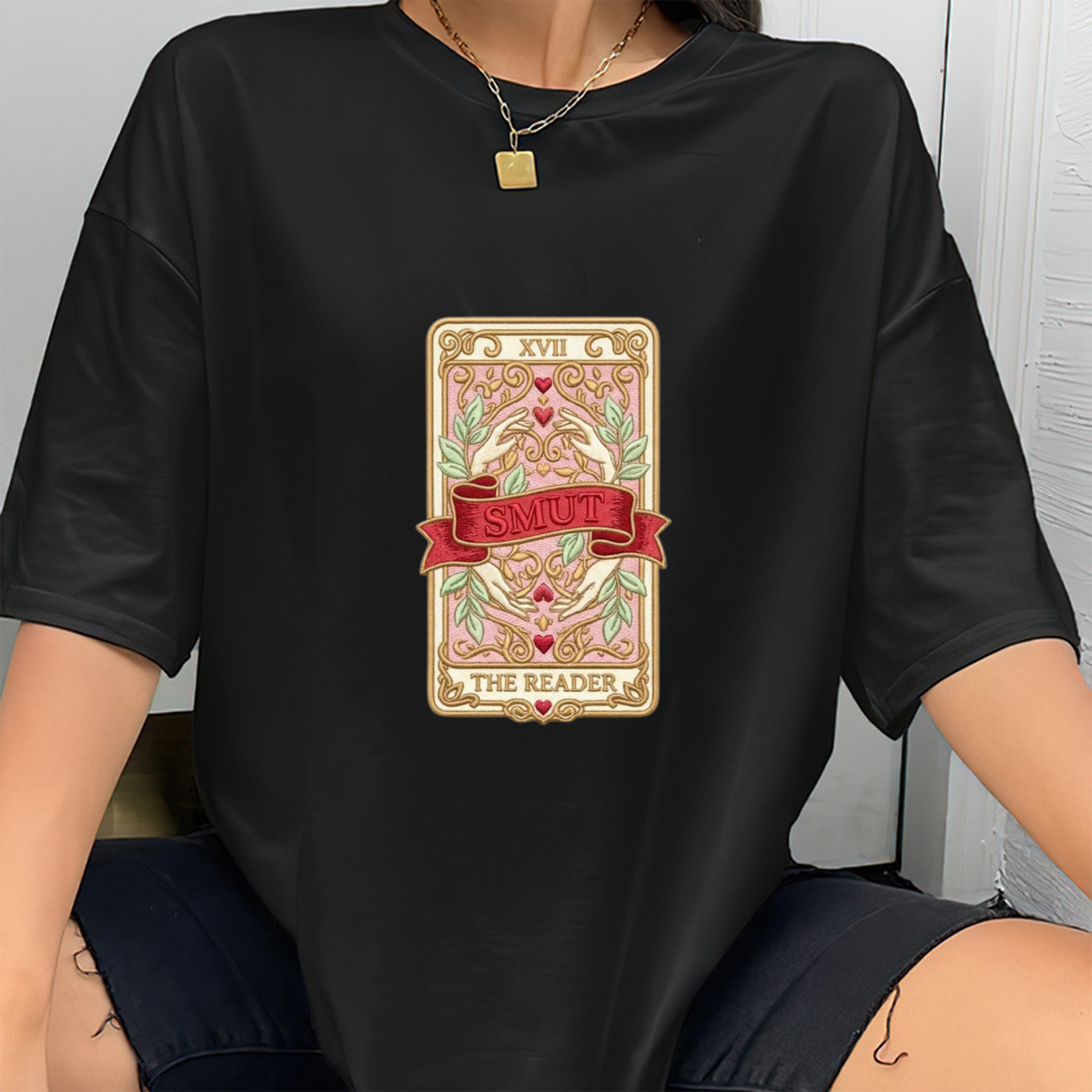 Vintage Romance Book Lover Stitch Design T-Shirt