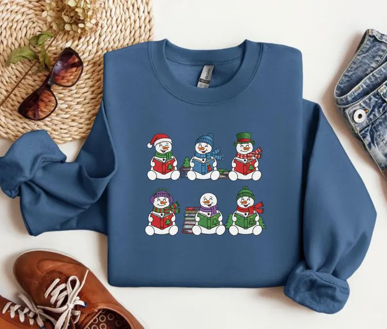 Snowman Reading Embroidery Design, Winter Booktok DIY File