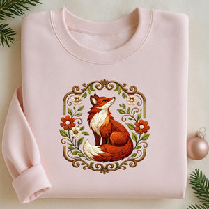 Floral Fox Machine Embroidery Design, Woodland Animals (Digital Download)
