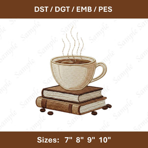 Cozy Coffee Books Embroidery File Reading Book Lover Coffee Cup Stitch Design