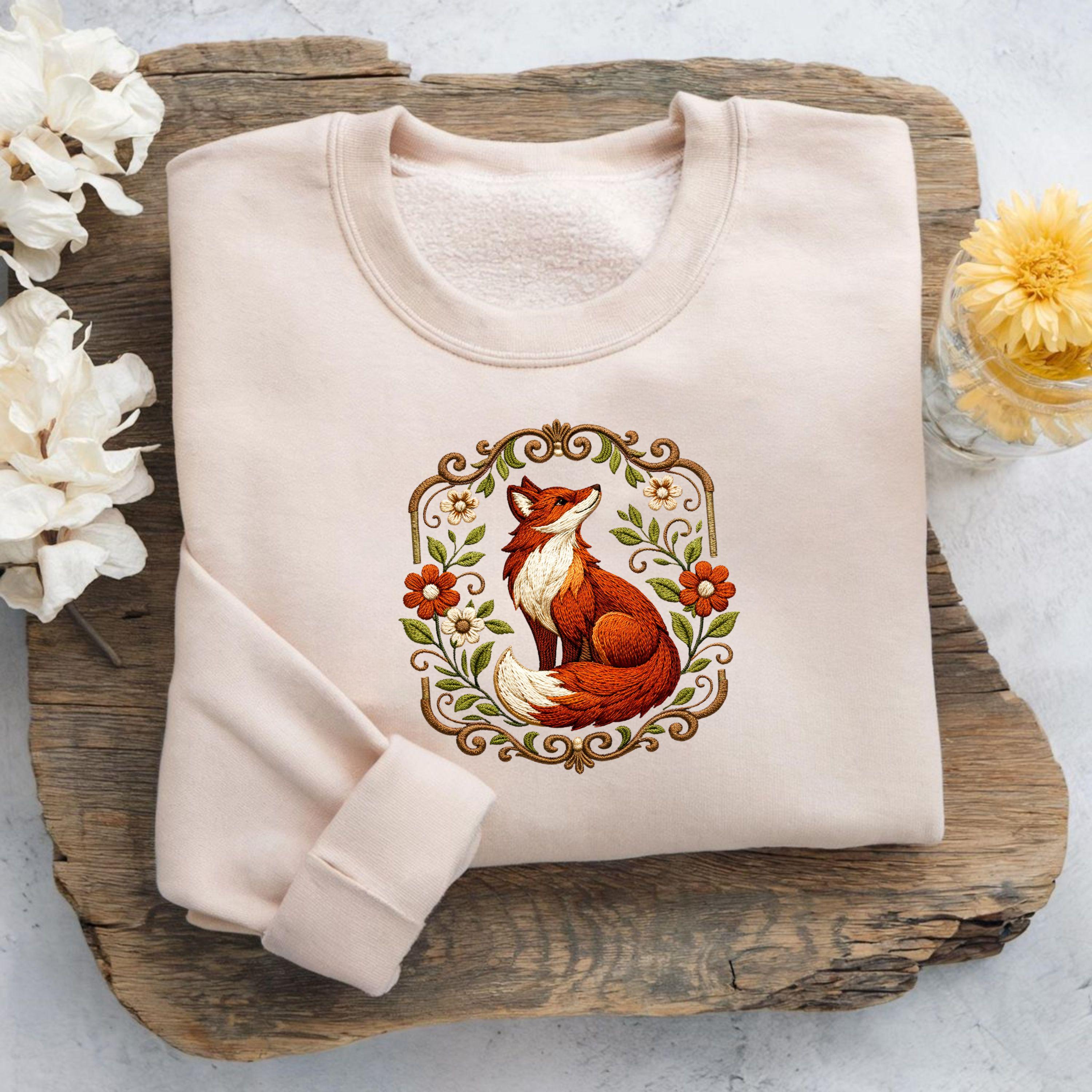 Floral Fox Machine Embroidery Design, Woodland Animals (Digital Download)