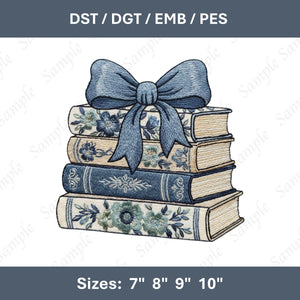 Bookish Floral Stack Embroidery File Coquette Bow Machine Embroidery Design