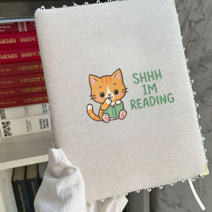Shhh Im Reading – Cat Embroidery Design (Digital File)