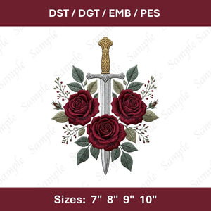 Sword Embroidery File: Dark Romance Gothic Fantasy Machine Stitch Design