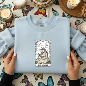 The Reader Tarot Embroidery Design: Woman Reading Moon Stars (Digital File)