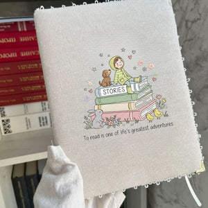 Embroidery Design: Child, Puppy, Bunny on Books – Reading Adventure Machine Pattern (Digital Download)