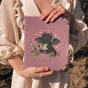 Baby Dragon Reading Book Embroidery Design (Digital File)