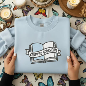 Certified Bookworm Embroidery Design: Open Book Reading Quote Stitch (Digital File)
