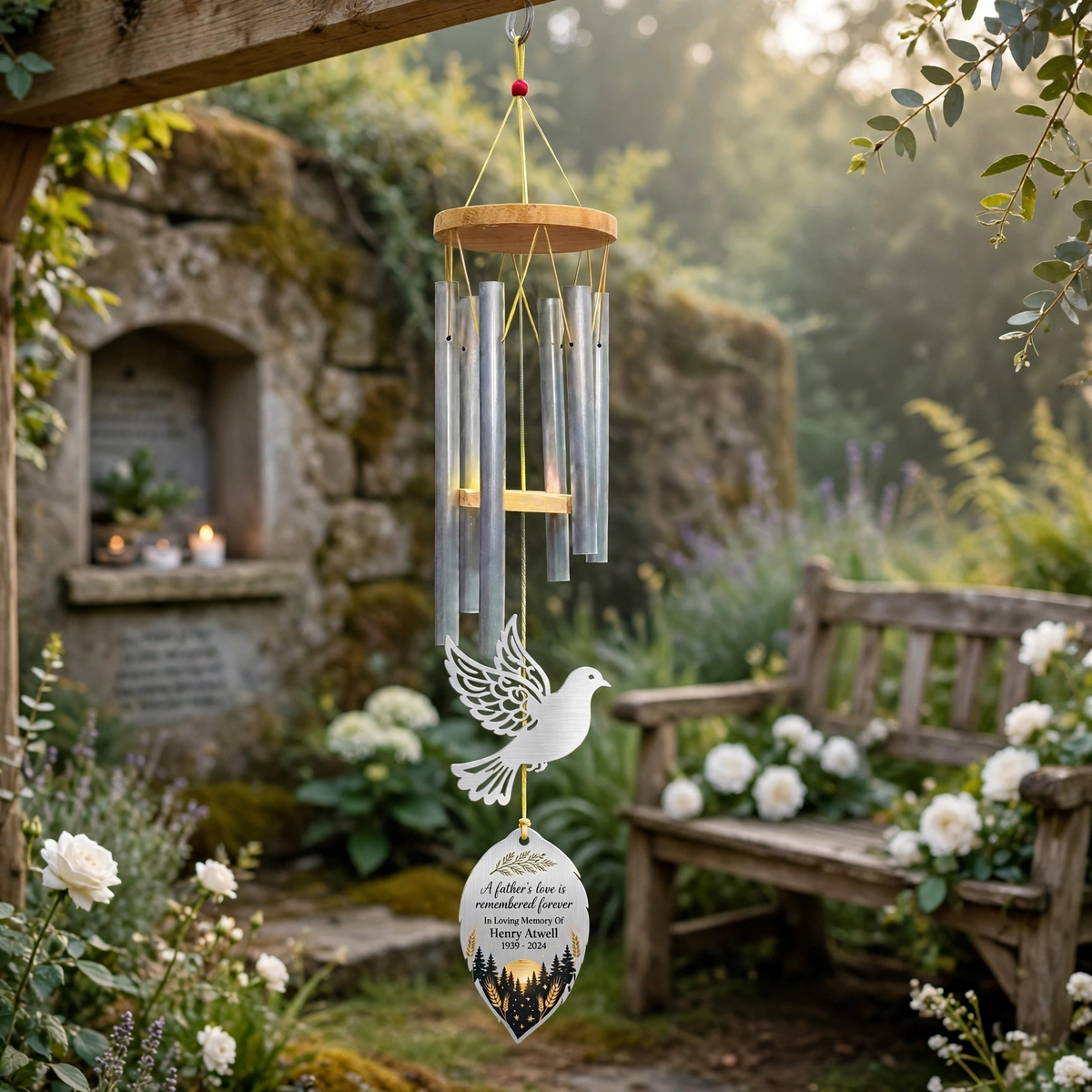 Memorial Wind Chimes For Loss Of Father, Personalized Dad Remembrance Sympathy Gift