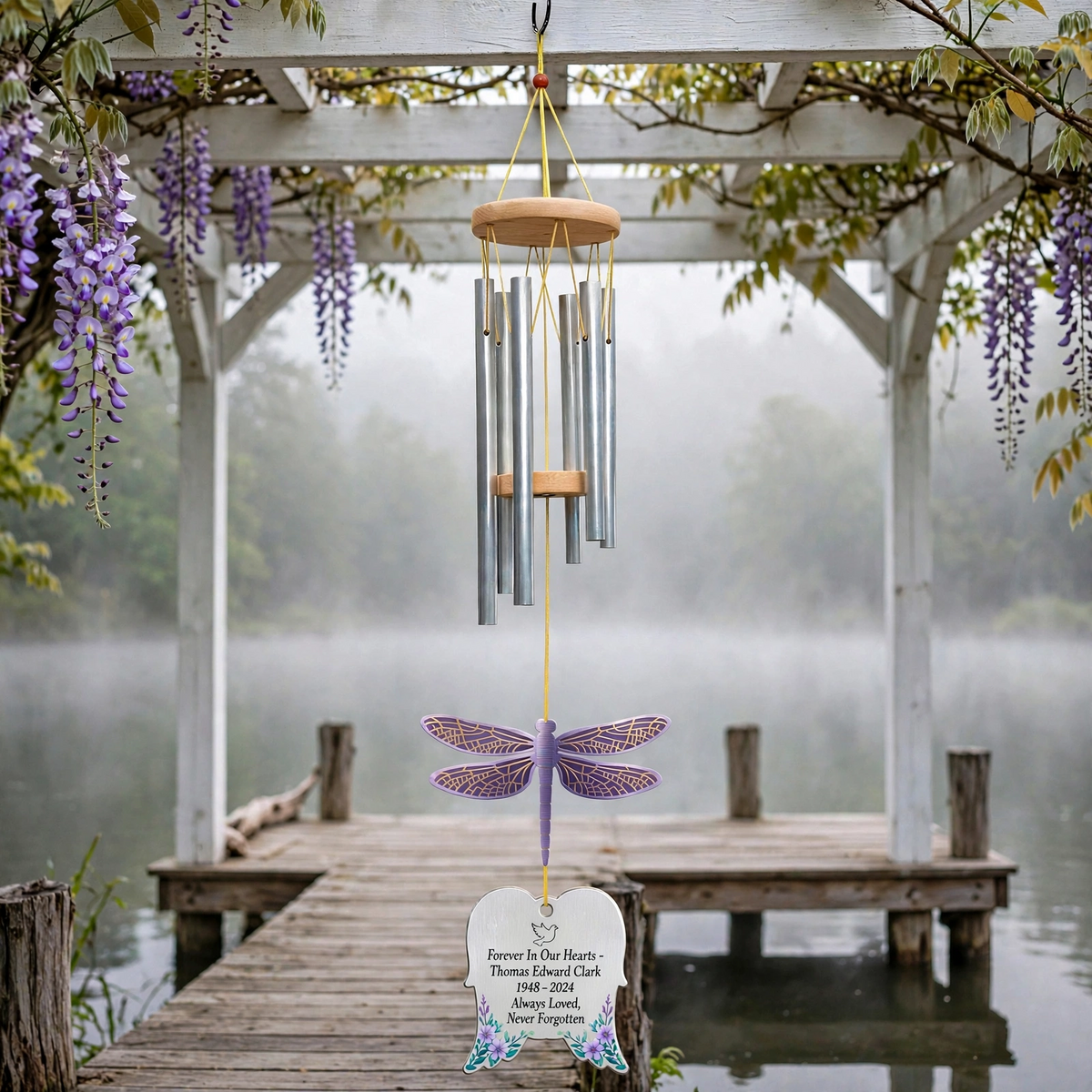 Personalized Memorial Wind Chimes Custom Sympathy Gift, Dragonfly Angel Wings