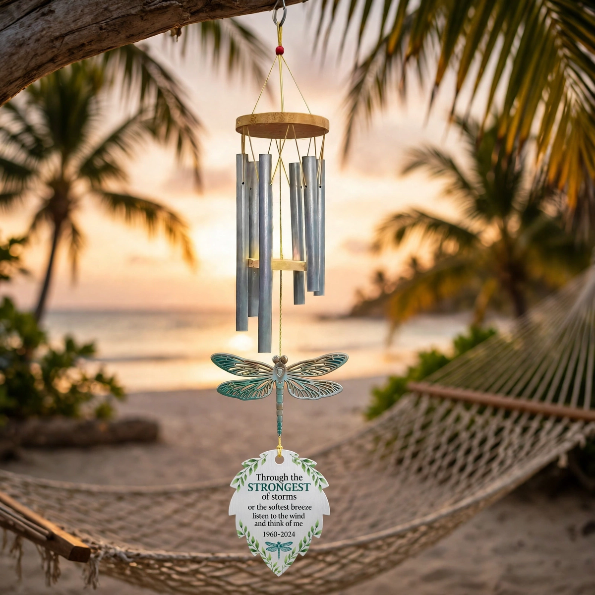 Personalized Memorial Wind Chimes For Loss Of Mother Silver Dragonfly