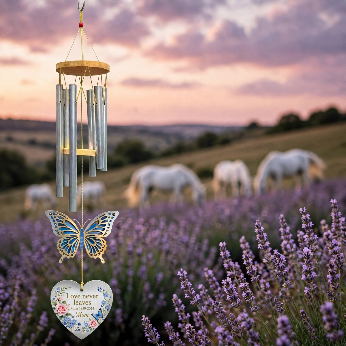 Personalized Memorial Wind Chimes For Loss Of Mother, Gold Butterfly
