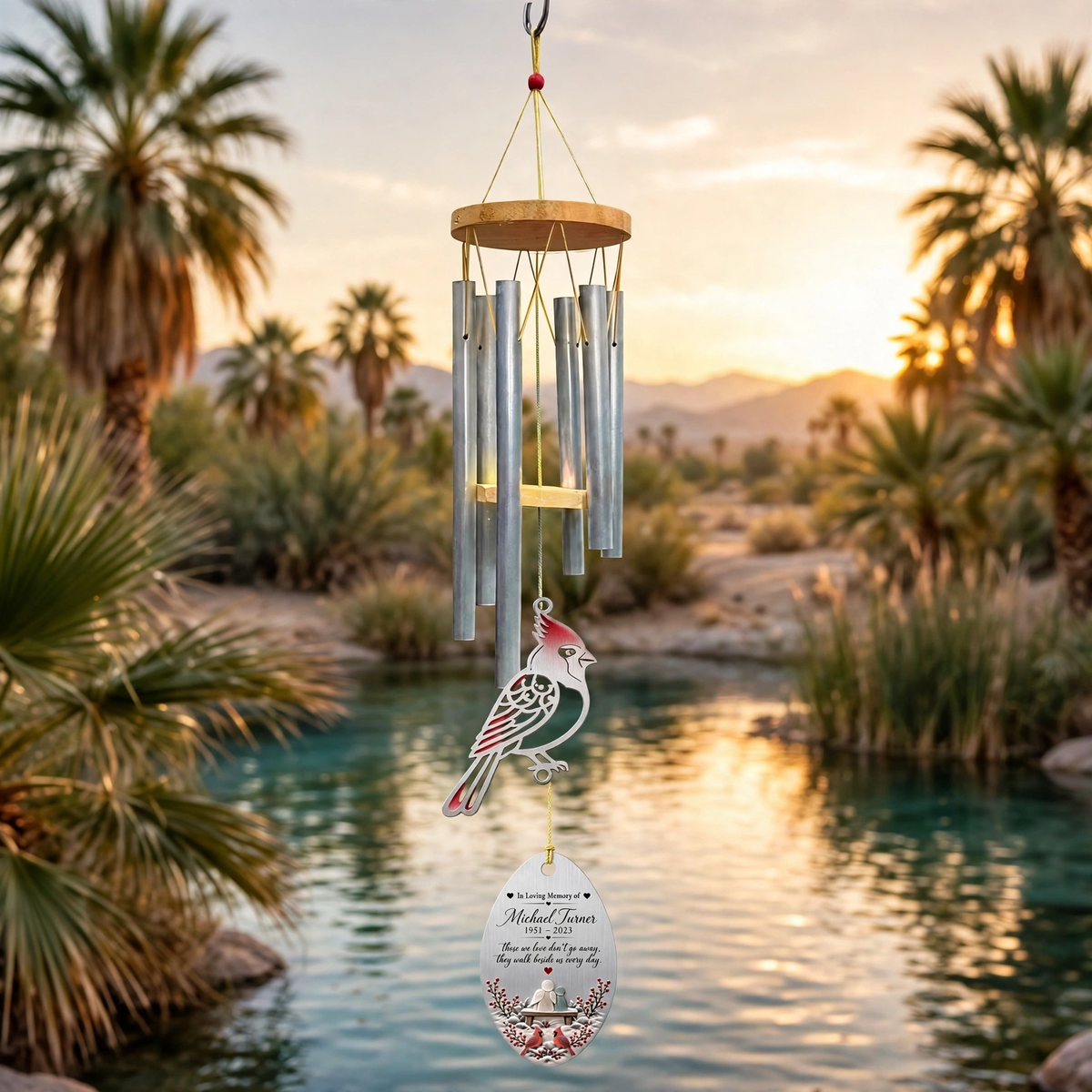 Personalized Memorial Wind Chimes For Loss Of Mother, Red Cardinal Design