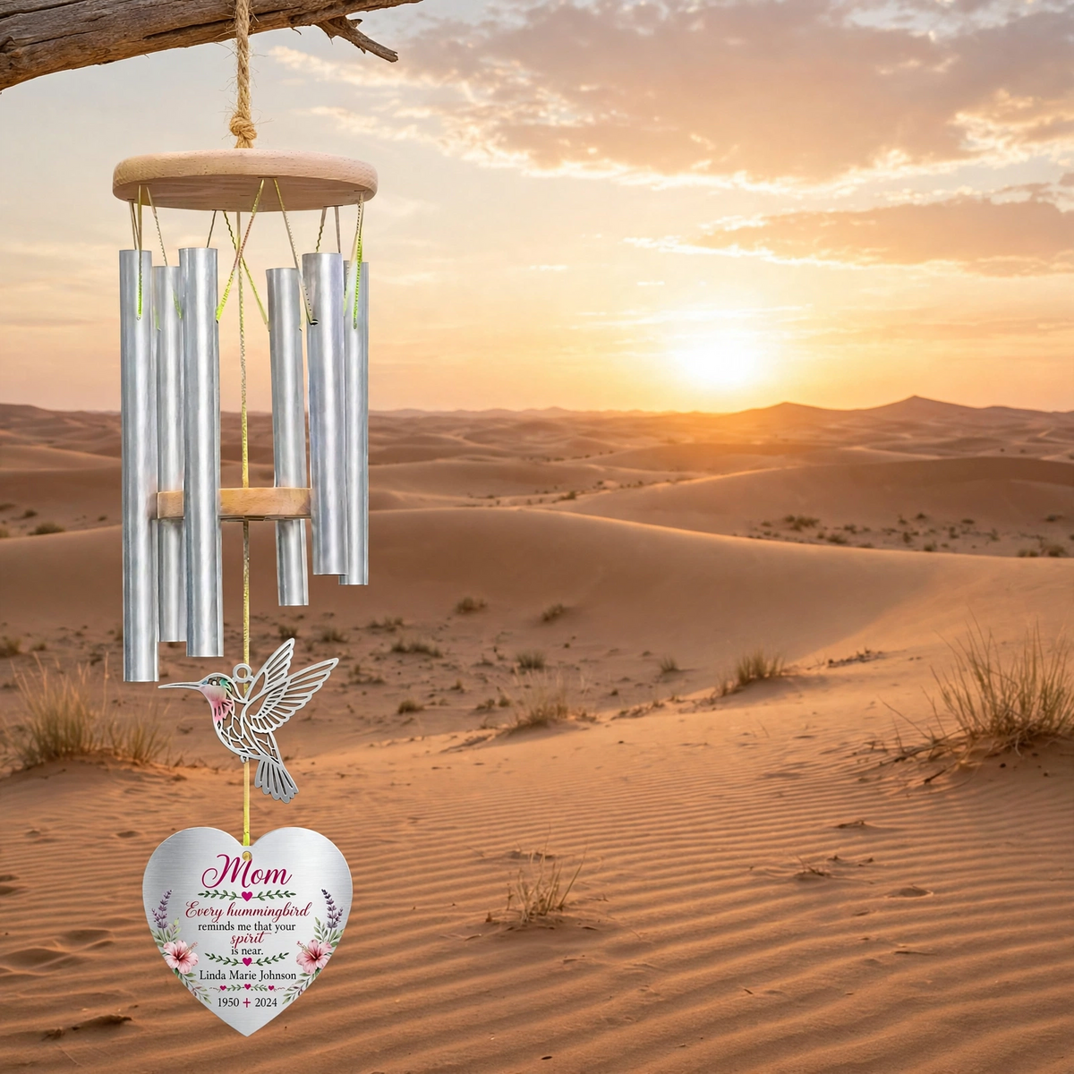 Personalized Memorial Wind Chimes For Loss Of Mother Hummingbird Heart Custom Sympathy Gift