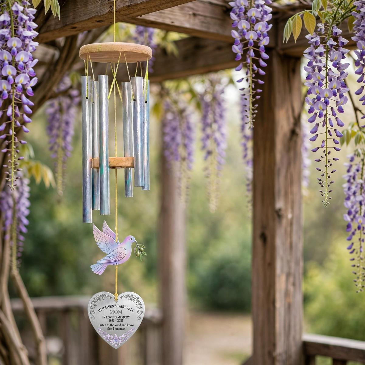 Personalized Memorial Wind Chimes For Loss Of Mother, Peace Dove Sympathy Wind Chime For Mom