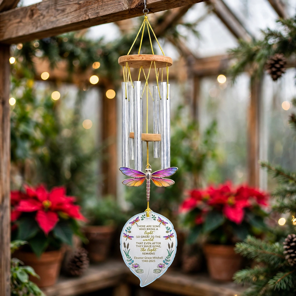 Personalized Memorial Wind Chimes For Loss Of Mother, Dragonfly Plaque