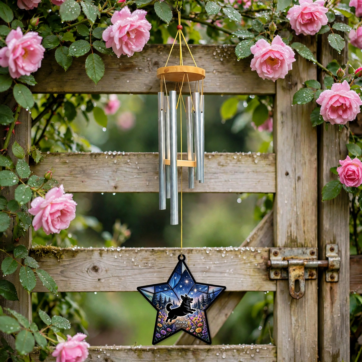 Personalized Rainbow Bridge Wind Chime, Dog Memorial Gift, Star Pet Loss Sympathy