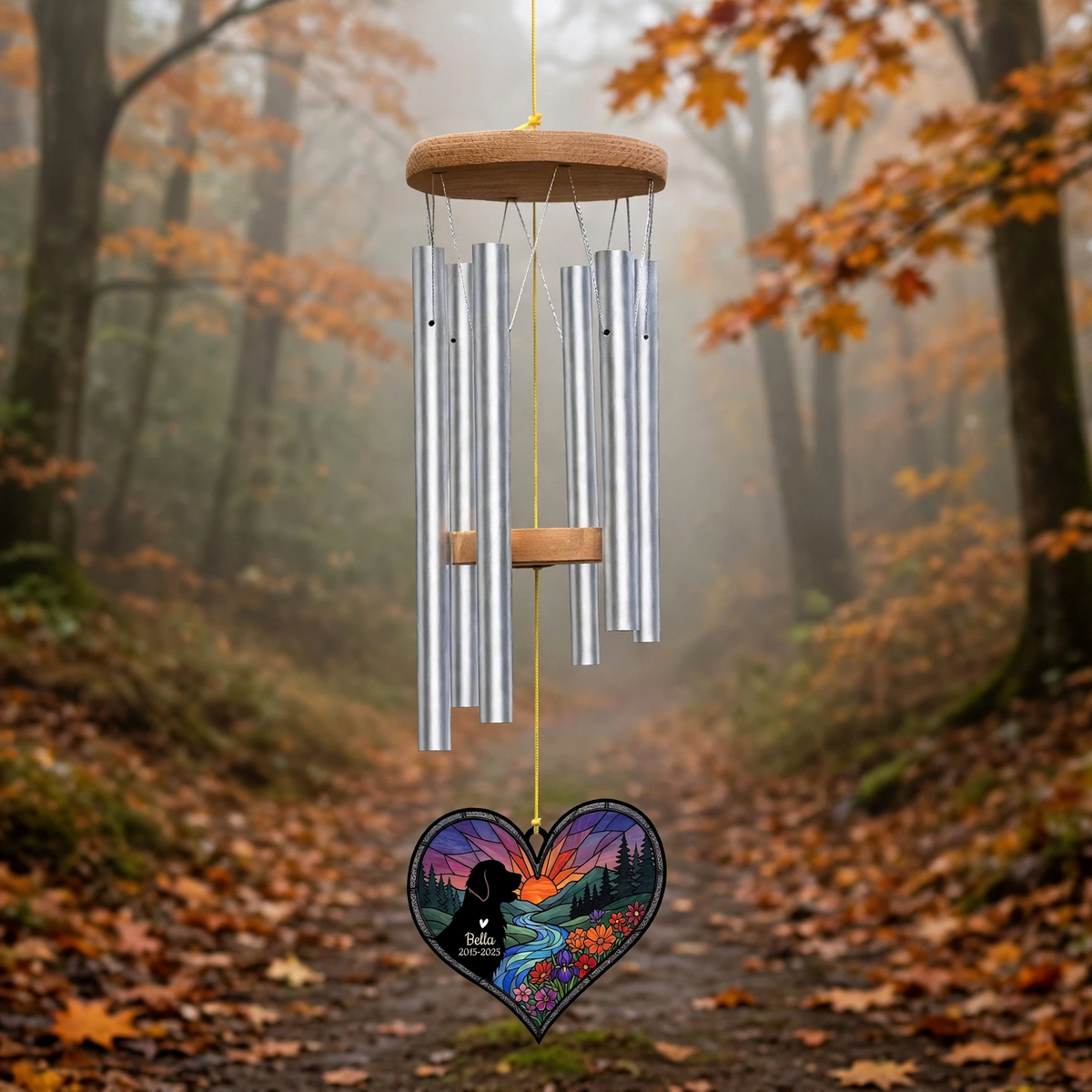 Rainbow Bridge Wind Chime, Dog Heart Personalized Pet Loss Memorial Chimes