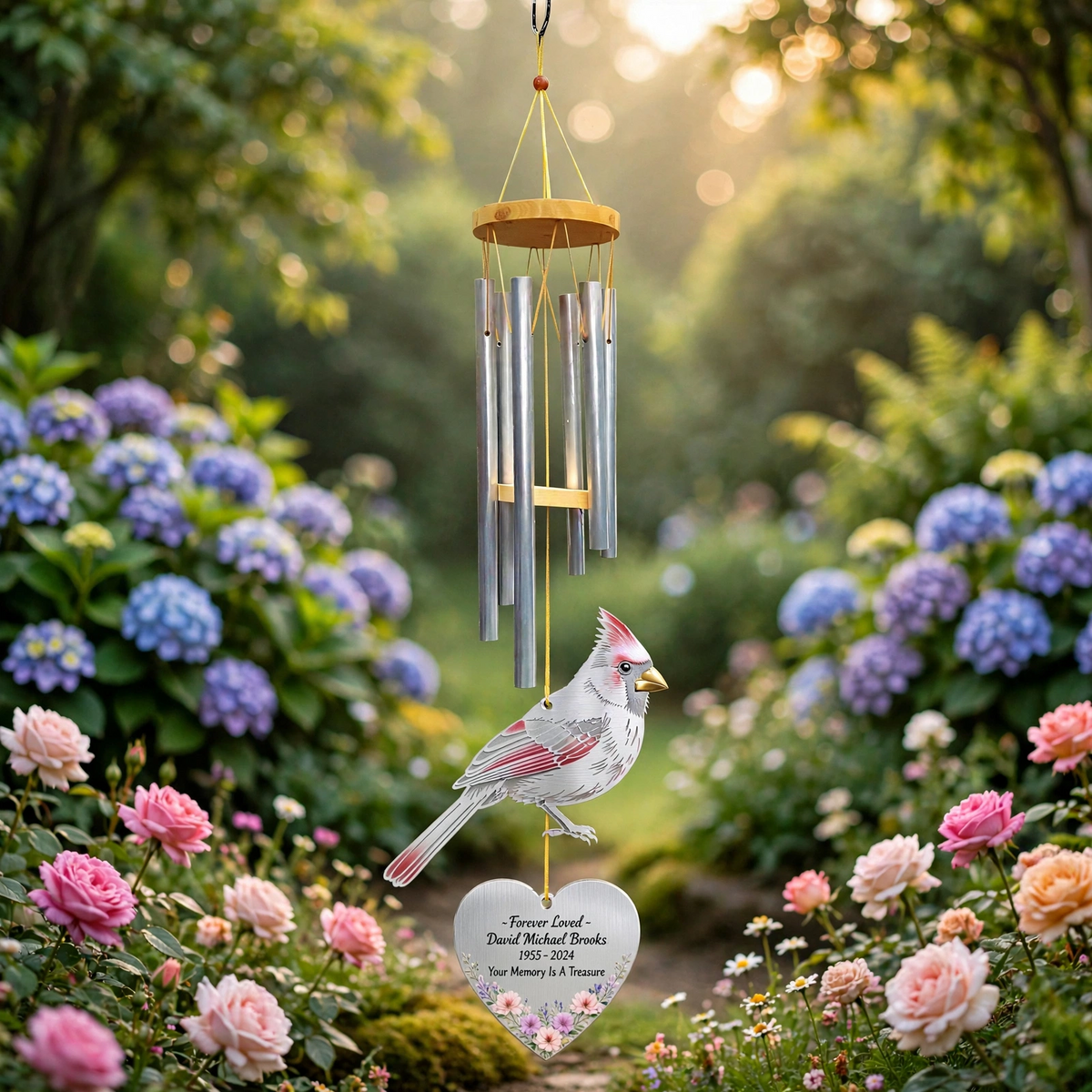Personalized Cardinal Memorial Wind Chimes In Loving Memory Gift Bereavement