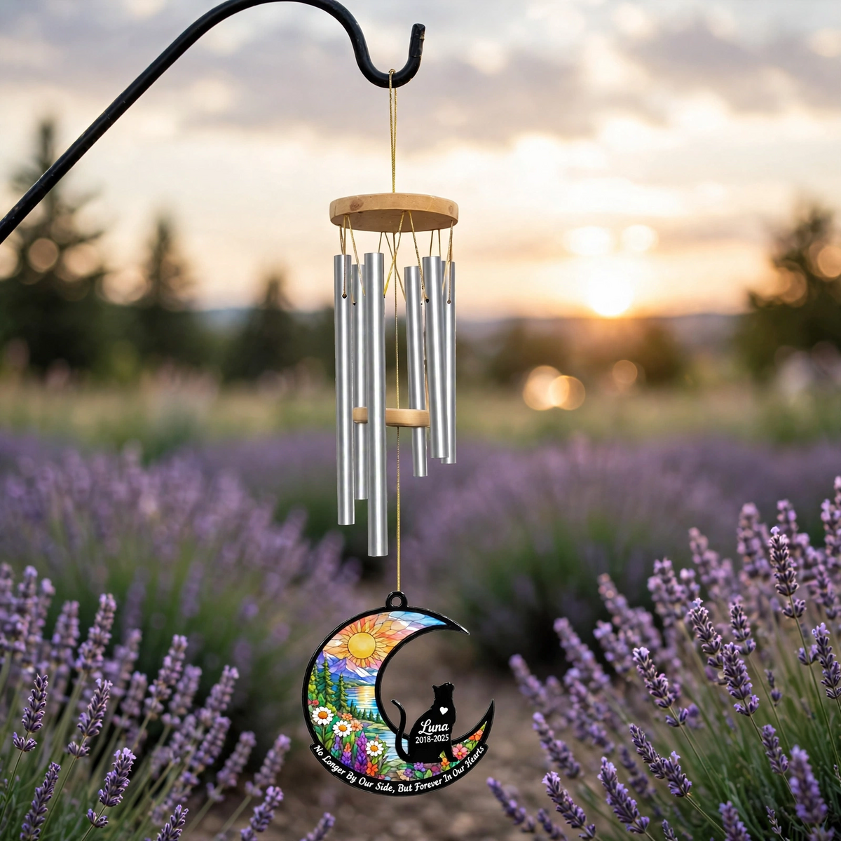 Rainbow Bridge Wind Chime Crescent Moon Cat Memorial Chime