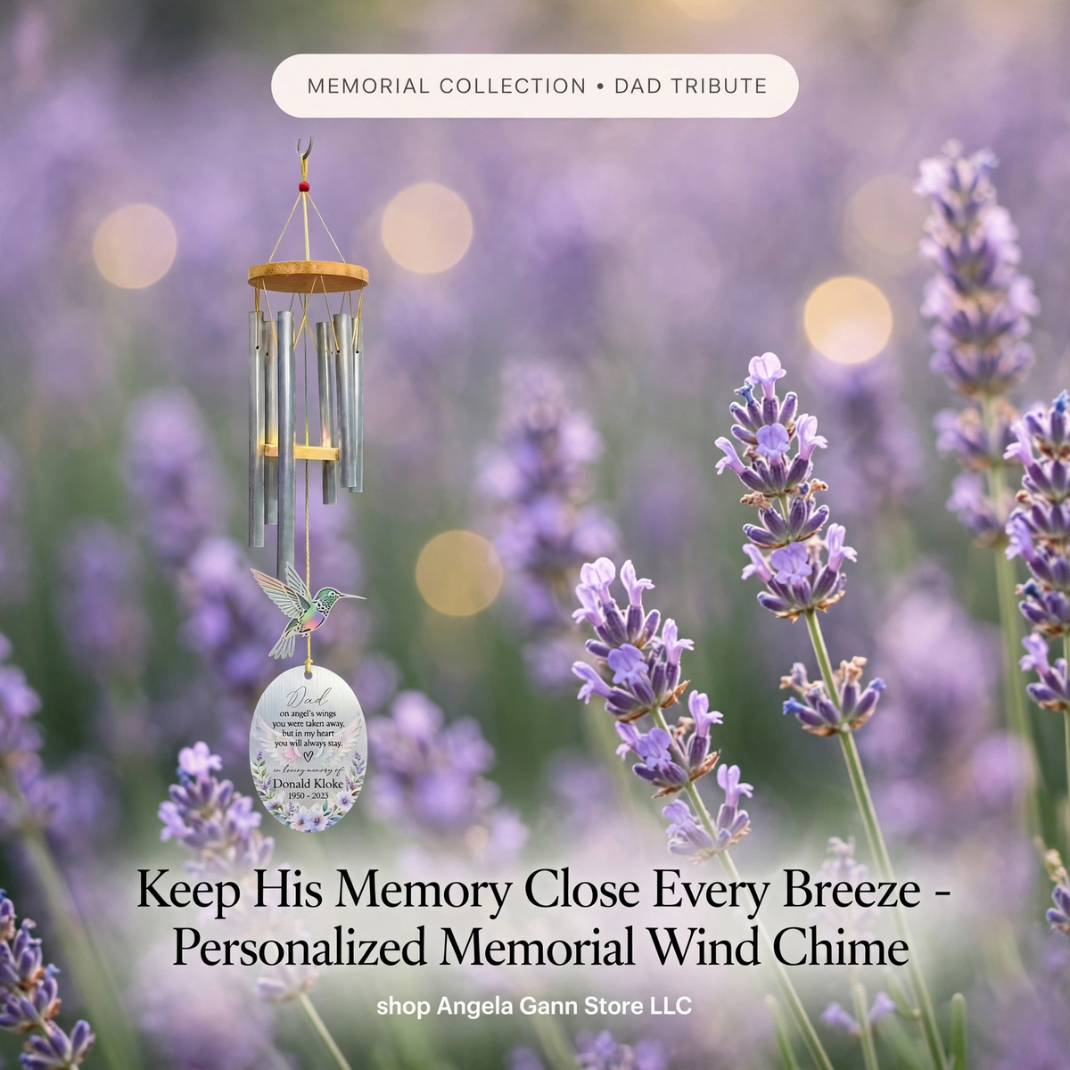 Personalized Memorial Wind Chimes For Loss Of Father, Custom Hummingbird Dad Sympathy Gift
