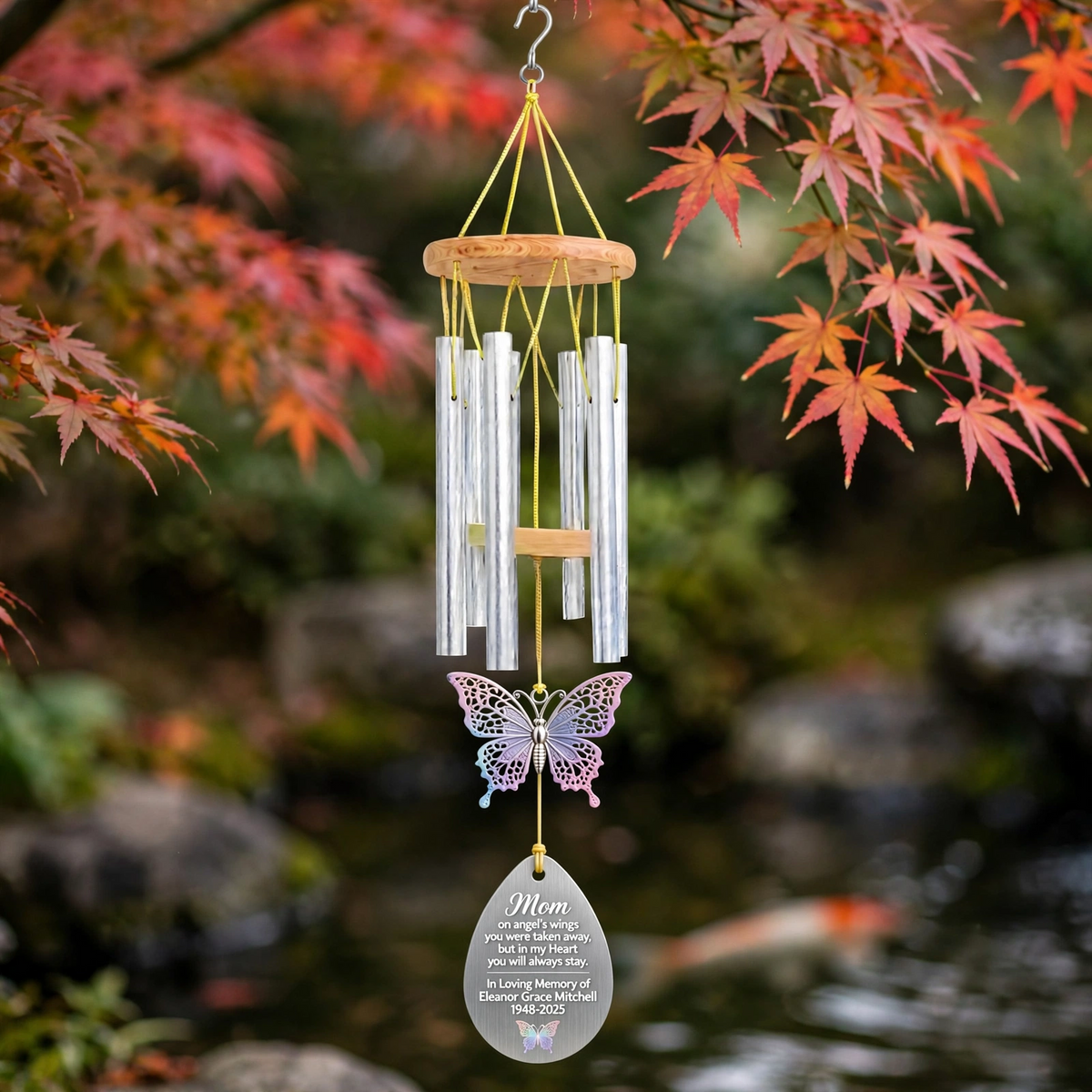 Personalized Memorial Wind Chimes For Loss Of Mother Silver Teardrop, Mother Remembrance Wind Chime