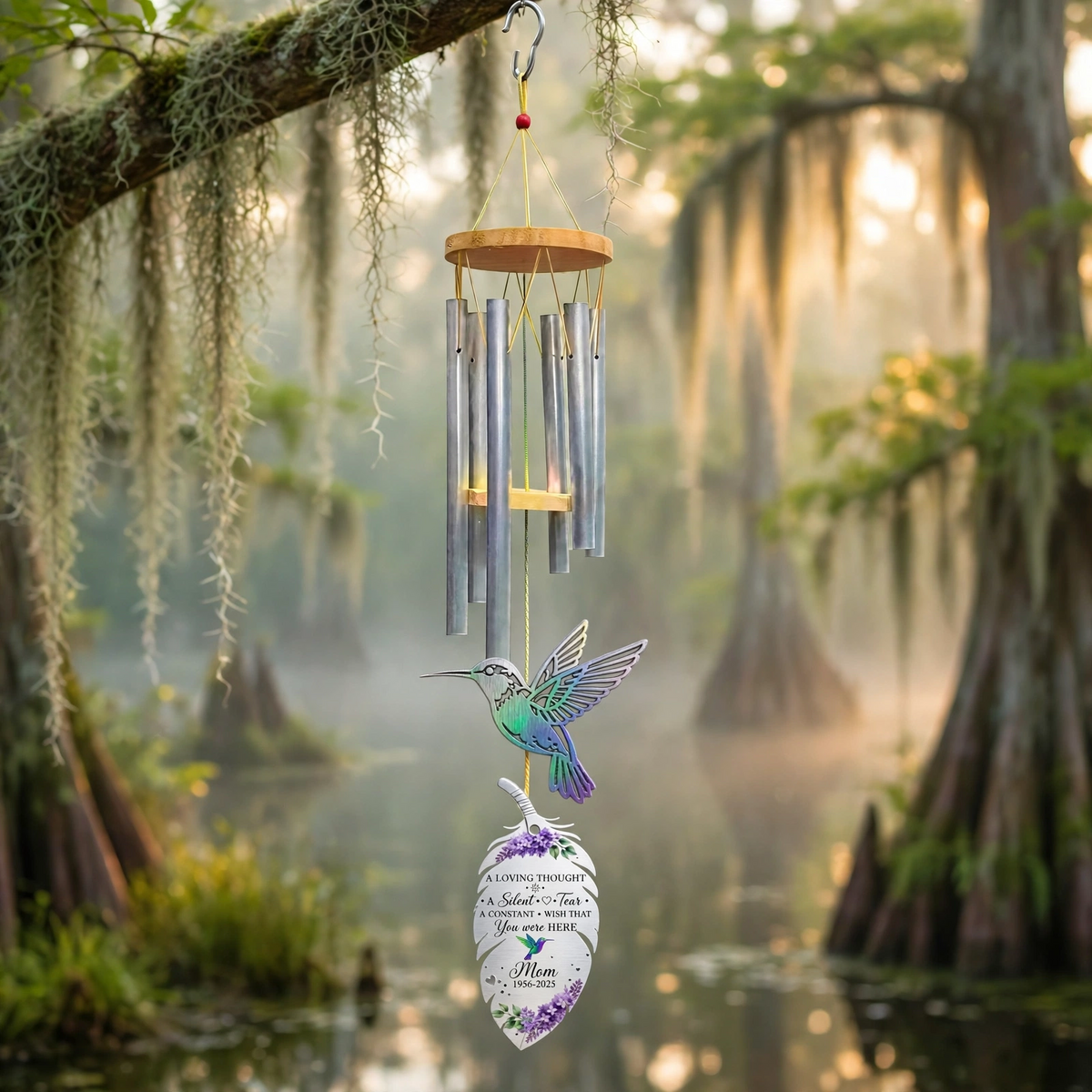 Personalized Memorial Wind Chimes For Loss Of Mother, Hummingbird Gift