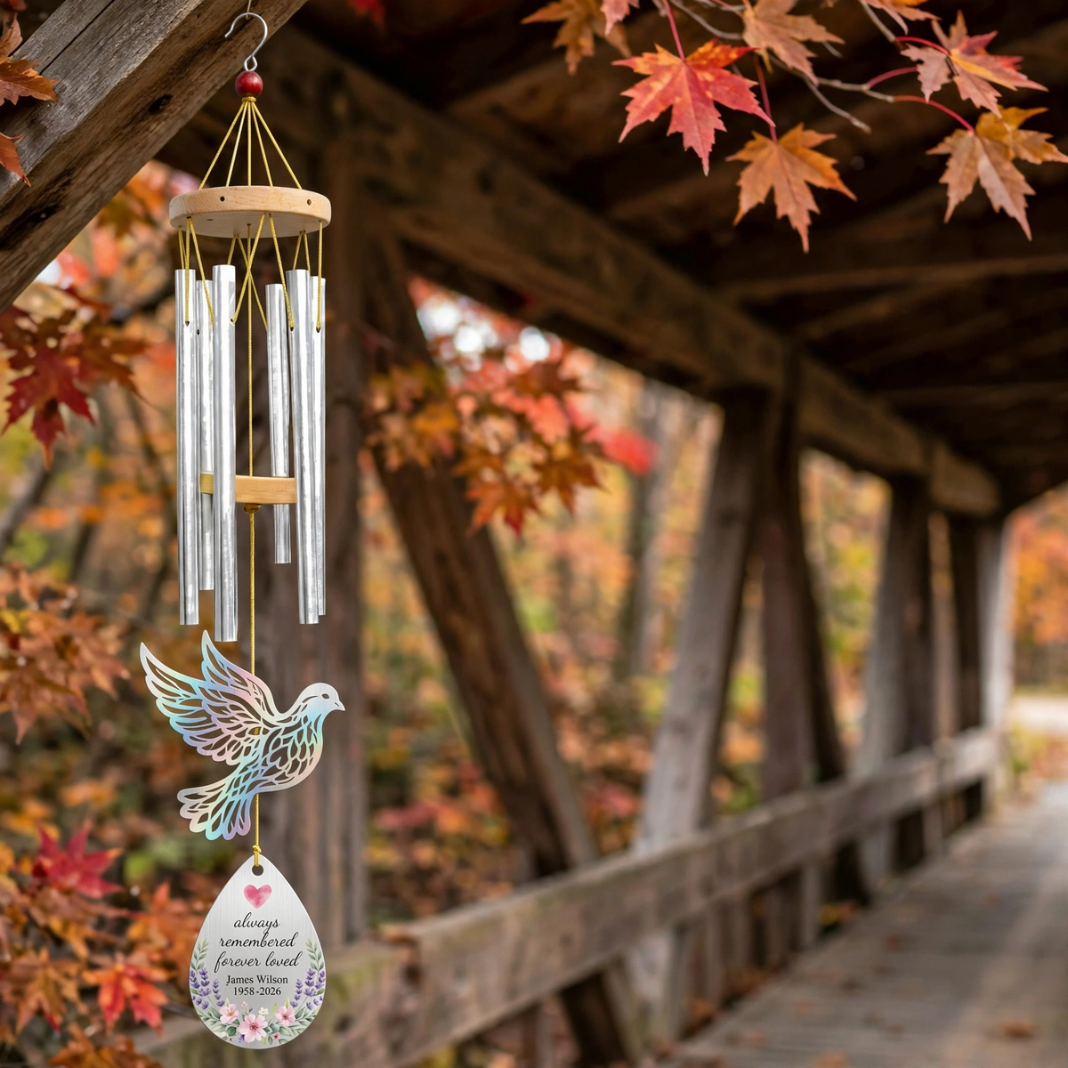 Personalized Memorial Wind Chimes For Loss Of Mother, Iridescent Dove