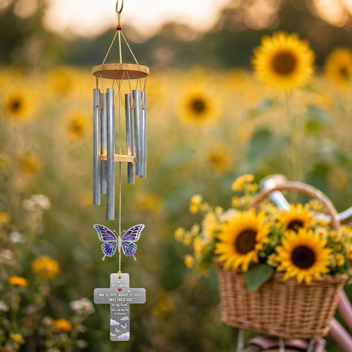 Personalized Memorial Wind Chimes For Loss Of Mother Purple Butterfly, Sky Plaque