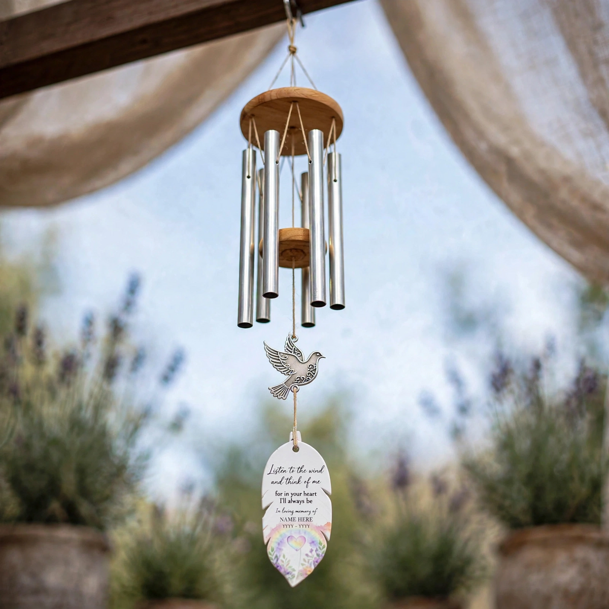 Personalized Memorial Wind Chimes, In Loving Memory Outdoor Decor