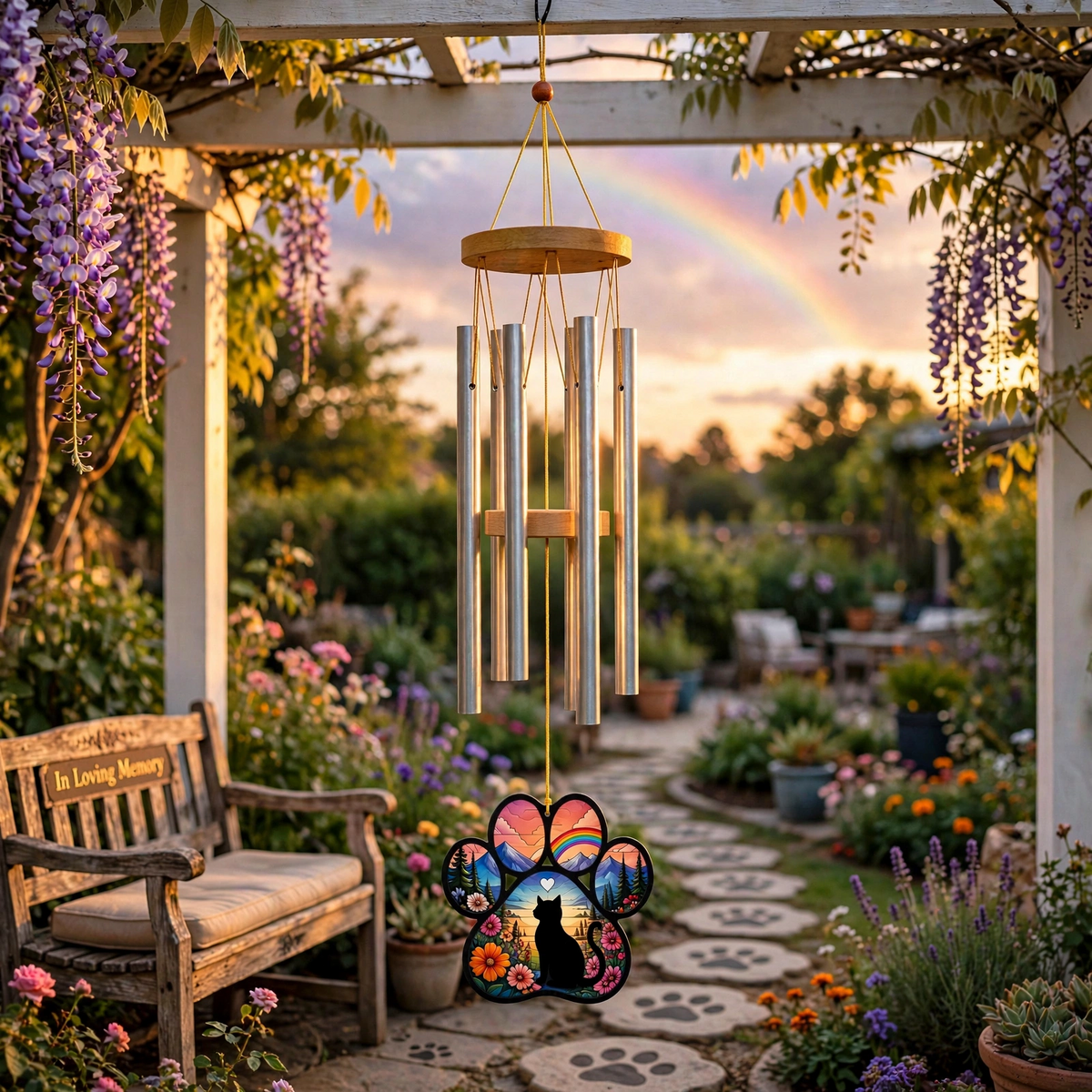 Personalized Cat Memorial Wind Chime Rainbow Bridge Cat Condolence Gift